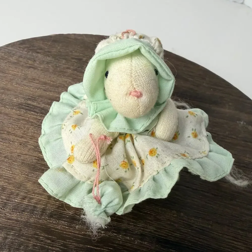 Vintage‎ Russ Berrie Mouse Ornament Plush Calico Dress Cottagecore